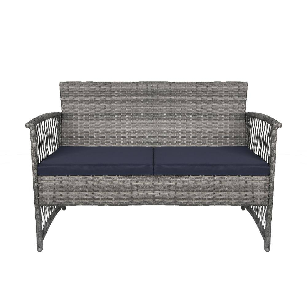 Morada 4-Piece Woven Rattan Wicker Sofa Set, Navy