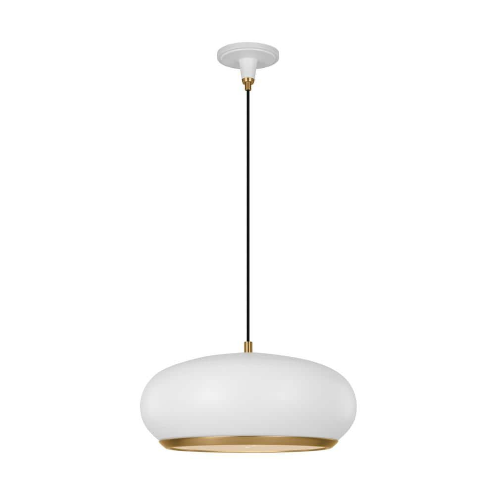 Clasica Matte White Glass Pendant Light with Aged Iron Steel Shade