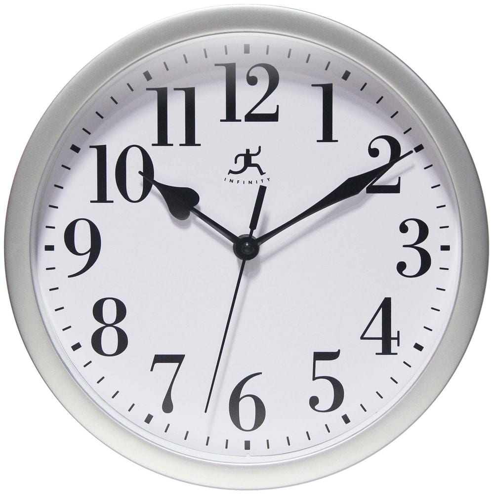 Infinity Instruments Classic Round Silver Traditional Wall Clock 9.625 Inch