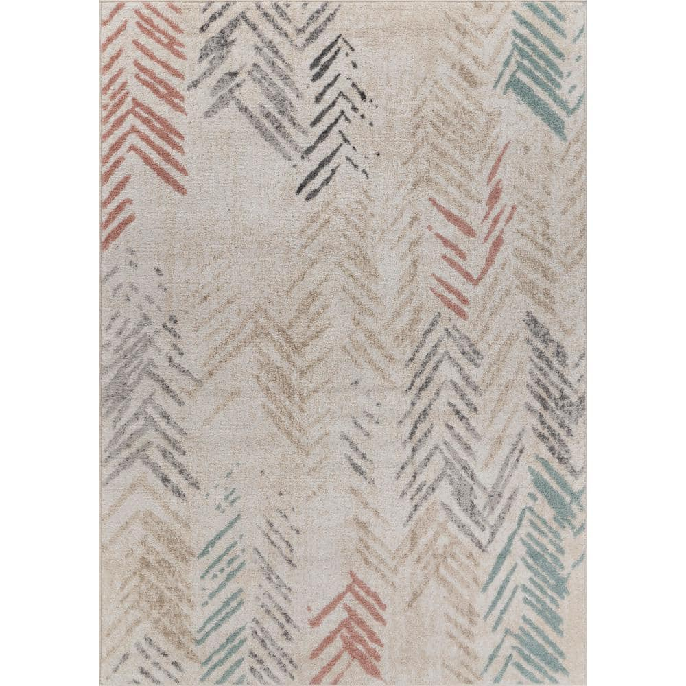 Ox Bay Arrows Distressed 5x8 Multi-color Chevron Herringbone Area Rug