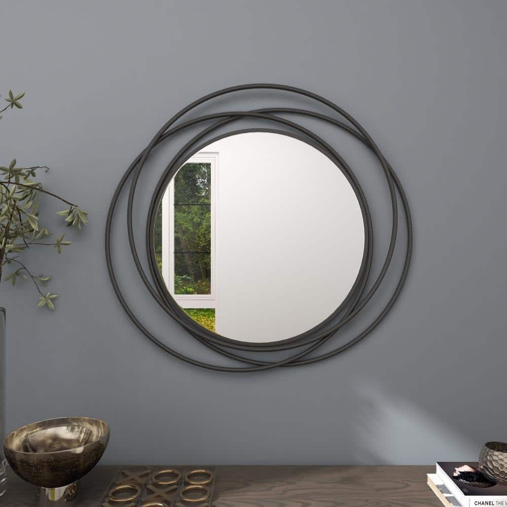 DecMode Gray Modern Metal Wall Mirror with Overlapping Rings Frame, 42"W x 40"H