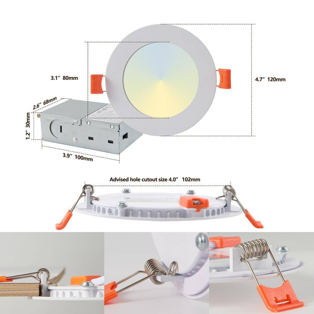 4 in. 9W Adjustable CCT Dimmable Indoor Downlight Integrated LED Recessed Light with Junction Box (12-Pack)