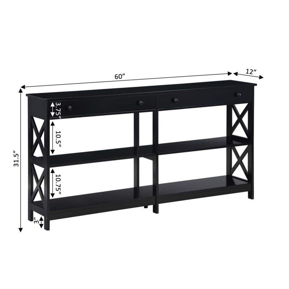Convenience Concepts Oxford 2 Drawer 60 inch Console Table with Shelves, Black