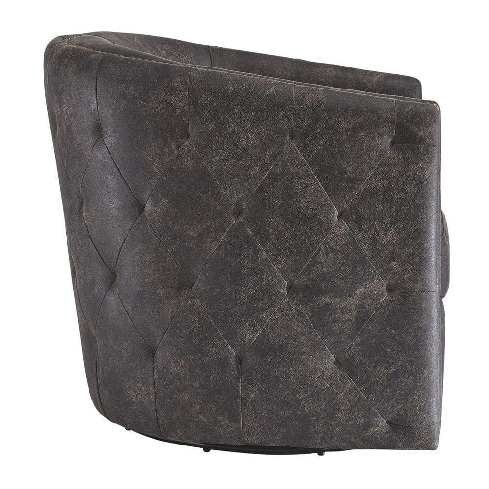 31 Inch Barrel Back Leatherette Swivel Accent Chair Black - Saltoro Sherpi