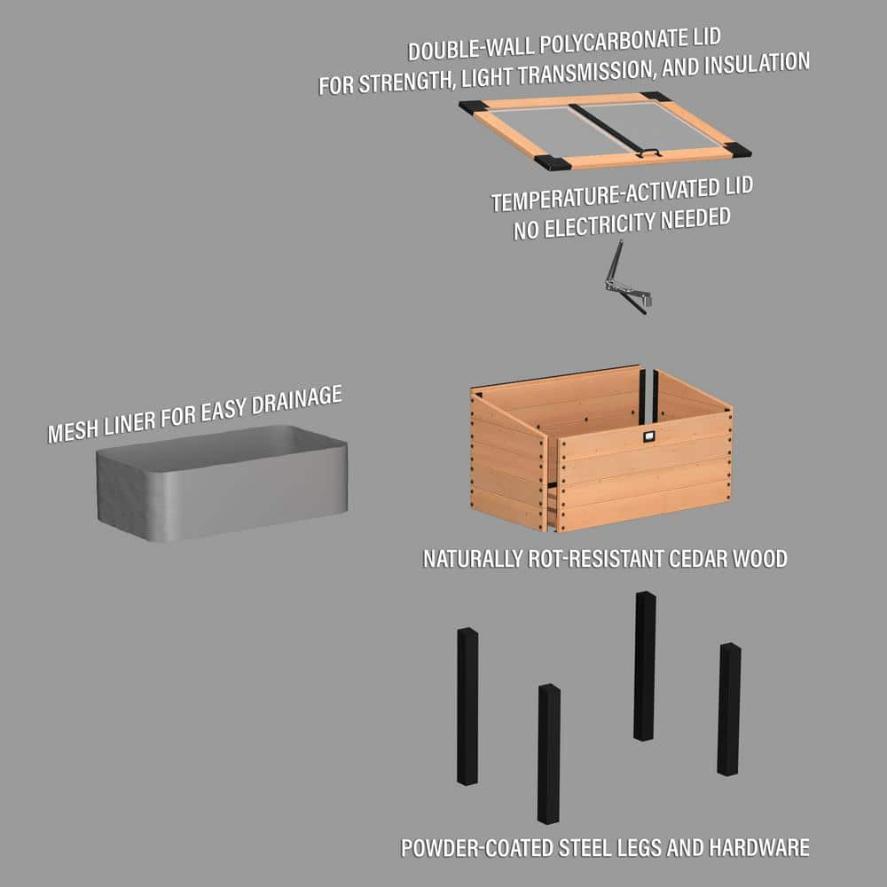 Backyard Discovery Aggie 4x2' Cedar Wood Cold Frame Mini Greenhouse, Polycarbonate Lid