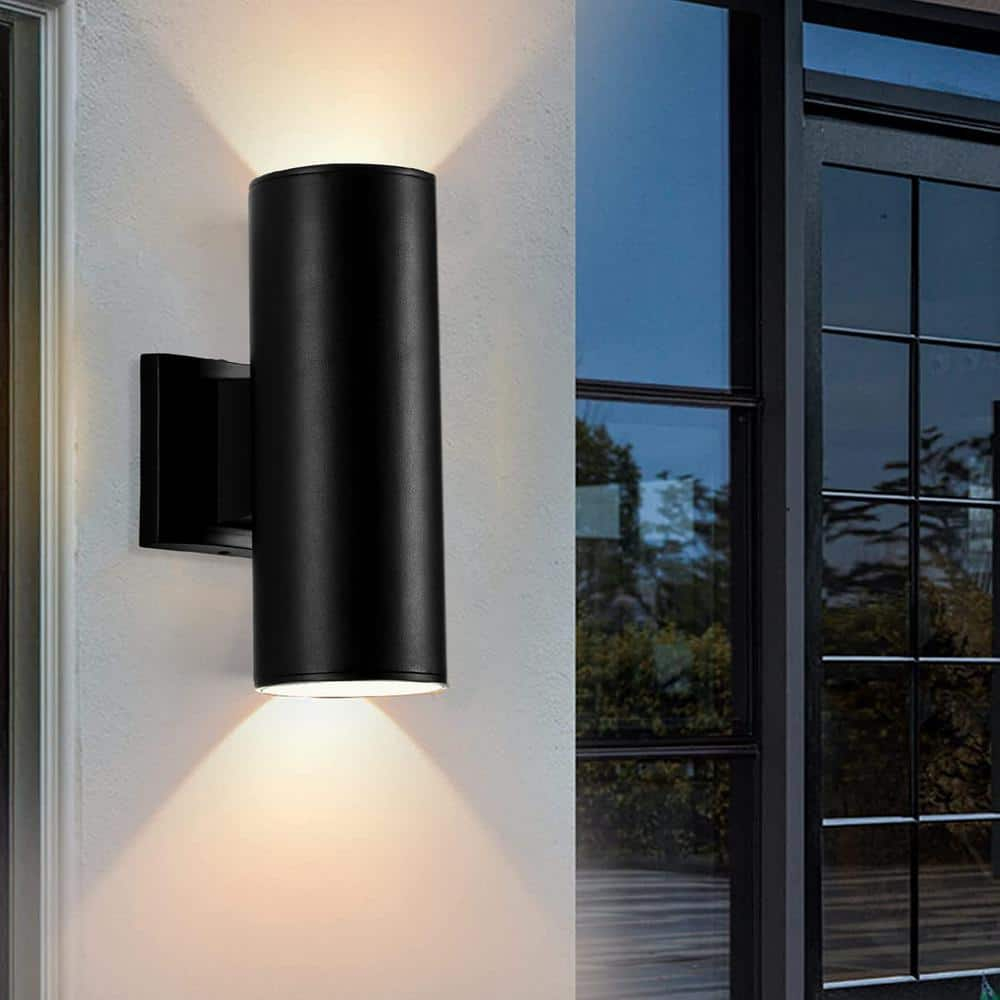Cedar Hill 11 in. Cylinder Black LED Outdoor Wall Sconce
