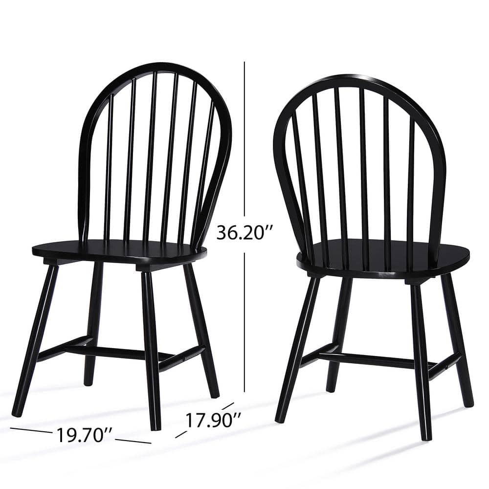 Noble House Conrad Farmhouse Rubberwood Dining Chairs, Set of 2, Black, White