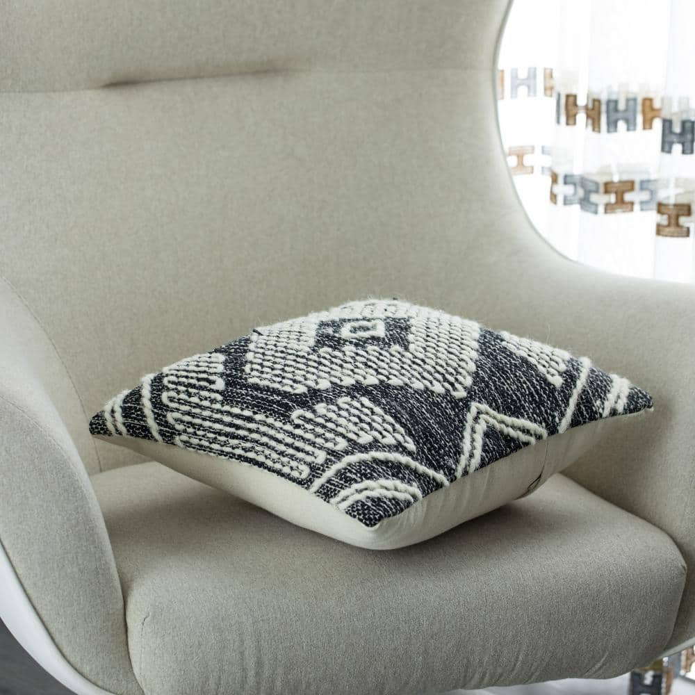 Black and White Cotton Euro Throw Pillow with Tribal Pattern