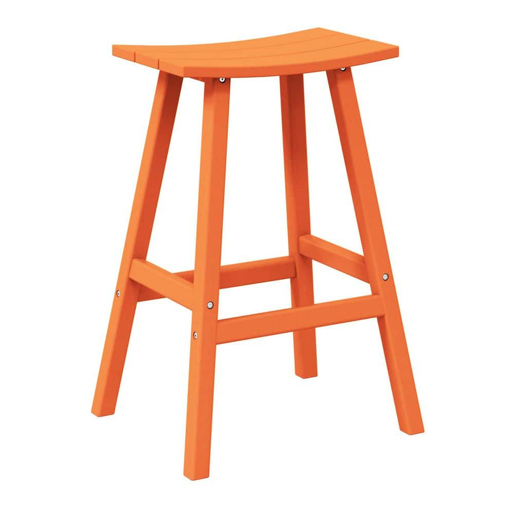 Franklin Orange 29 in. Poly HDPE Fade Resistant Outdoor Patio Saddle Seat Pub Height Bar Stool