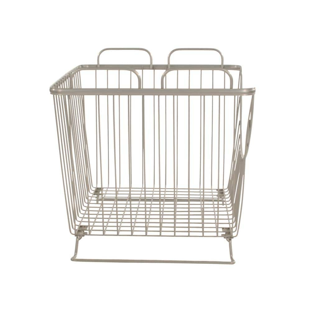 Spectrum Diversified Ashley Steel Stackable Wire Basket with Raised Feet and Looped Handles, Modular Stacking Bin System for Kitchen Countertop and Desk Organization, Large, Satin Nickel