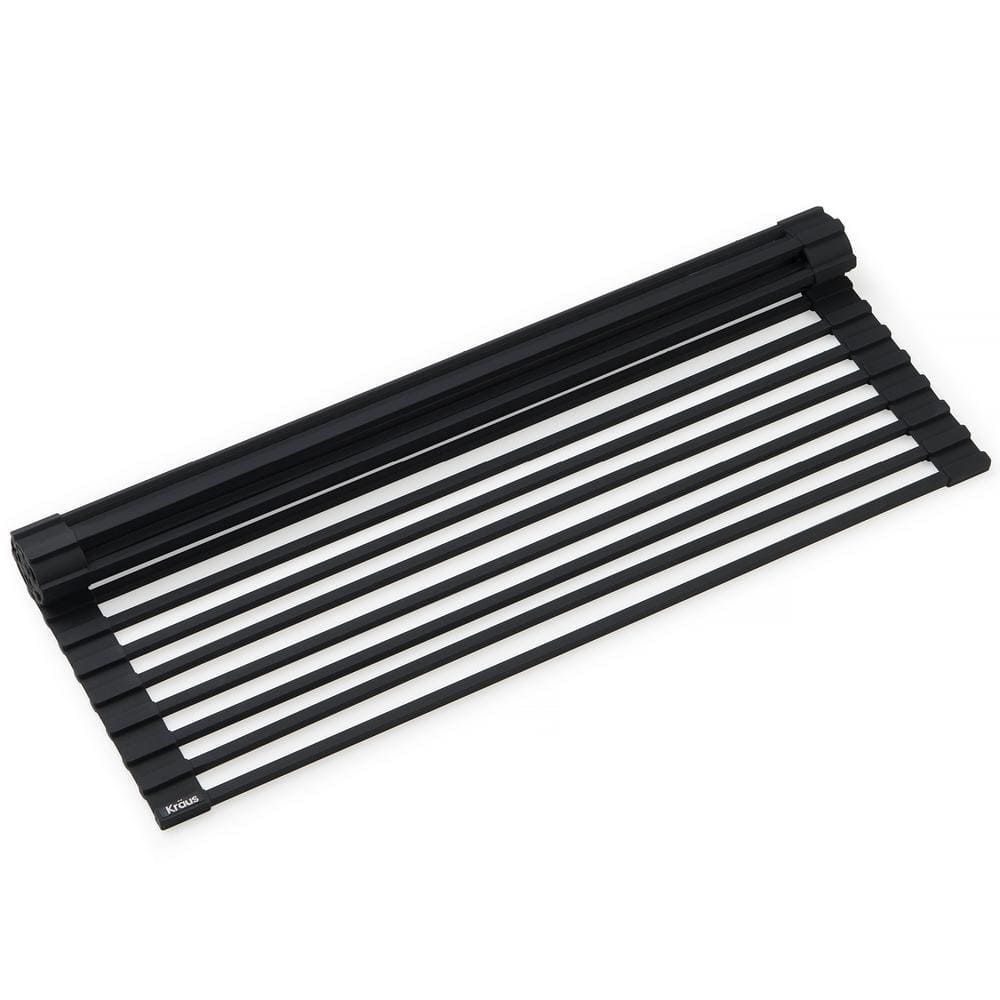 Kraus Over Sink Roll Up Dish Drying Rack Jet Black 20.5" KRM-10JB