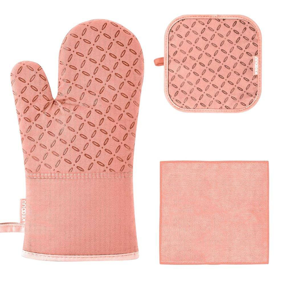 Oven Mitts and Pot Holders 6pcs Set, Kitchen Oven Glove High Heat Resistant 500 Degree Extra Long Oven Mitts and Potholder with Non-Slip Silicone Surface for Cooking (Grey)