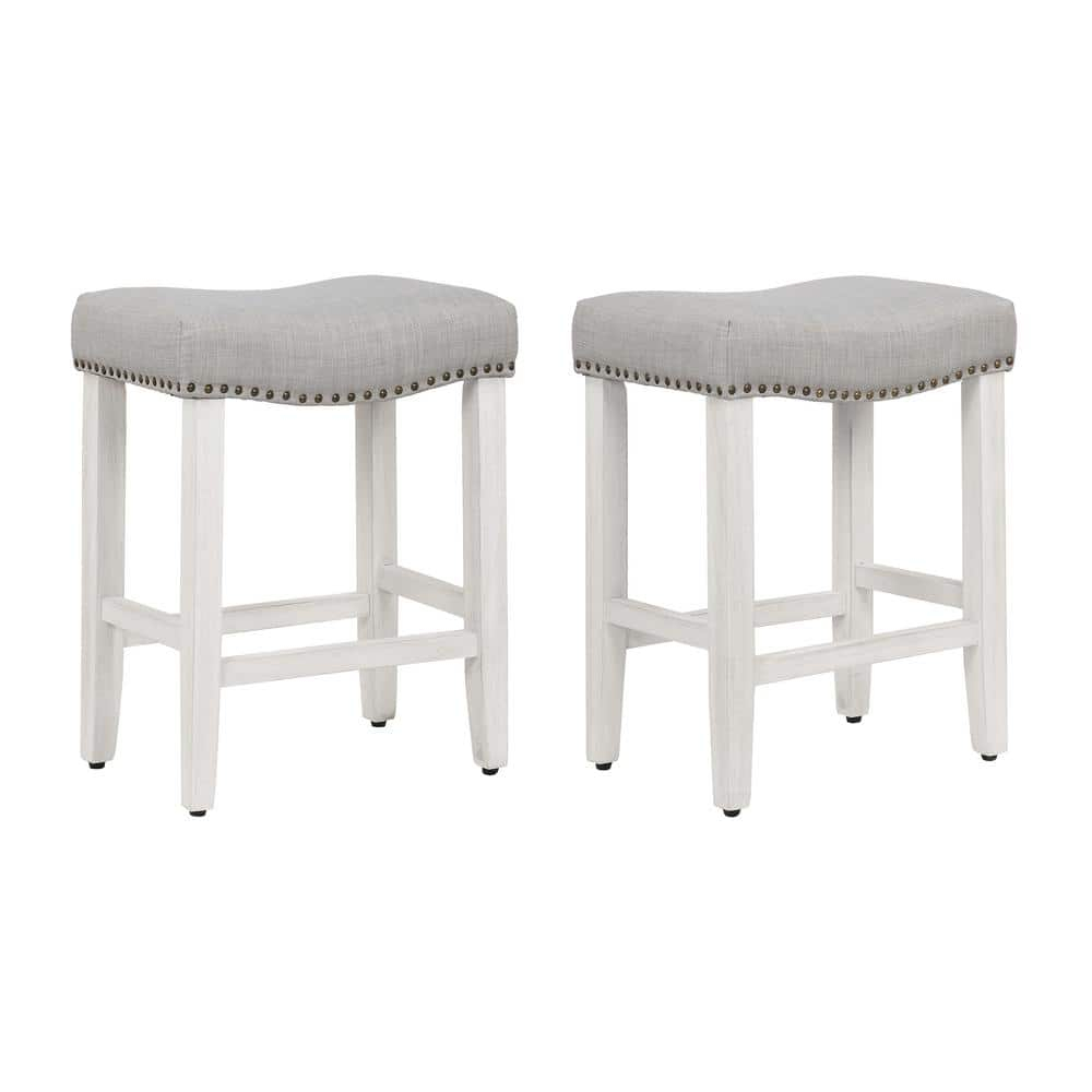 Polytrends Jameson Upholstered Polyester Antique White 24 Inch Counter Stool (Set Of 2) Antique White/Gray Metal Foam Upholstered Polyester Cabin &