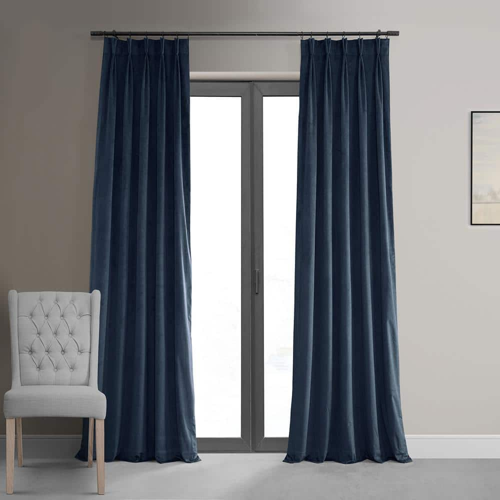 Half Price Drapes Signature Midnight Blue French Pleat Velvet Blackout Curtains(1 Panel), 50WX 120L