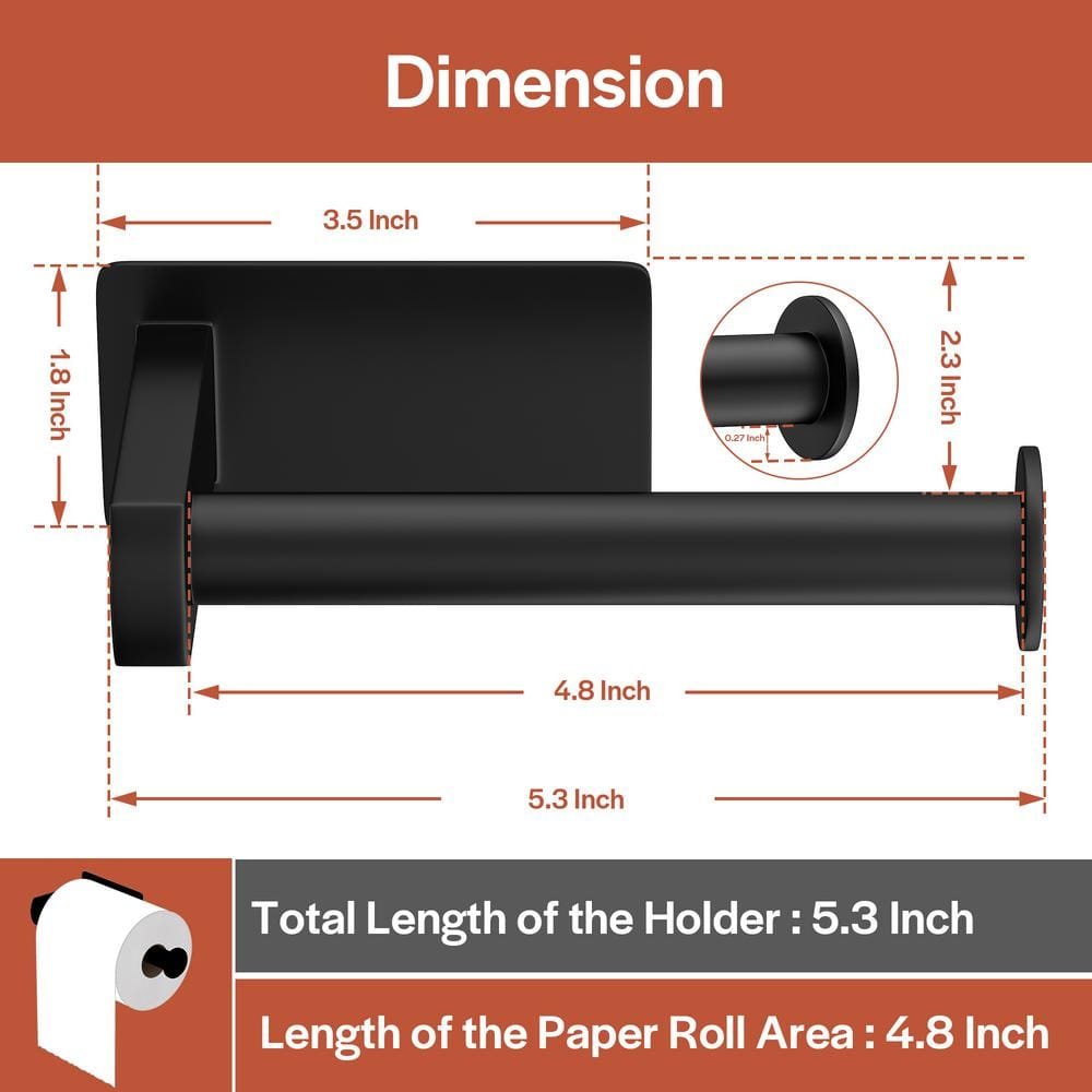 Empava EMPV-BAS11-EU Self-Adhesive, Stainless Steel, Single Post Wall Mounted Toilet Paper Roll Holder, Stand no Drilling, in Matte Black