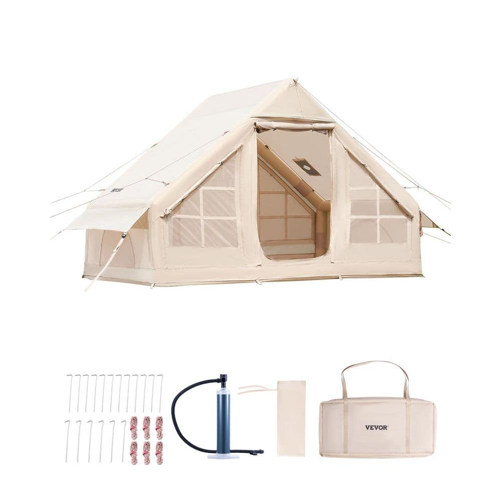 VEVOR Inflatable Tents for Camping, Easy Setup Blow up Tent with Hand Pump, 4 Season Glamping Tent with Stove Jack, Doors & Mesh Windows, Storage Bag Included for Easy Taking