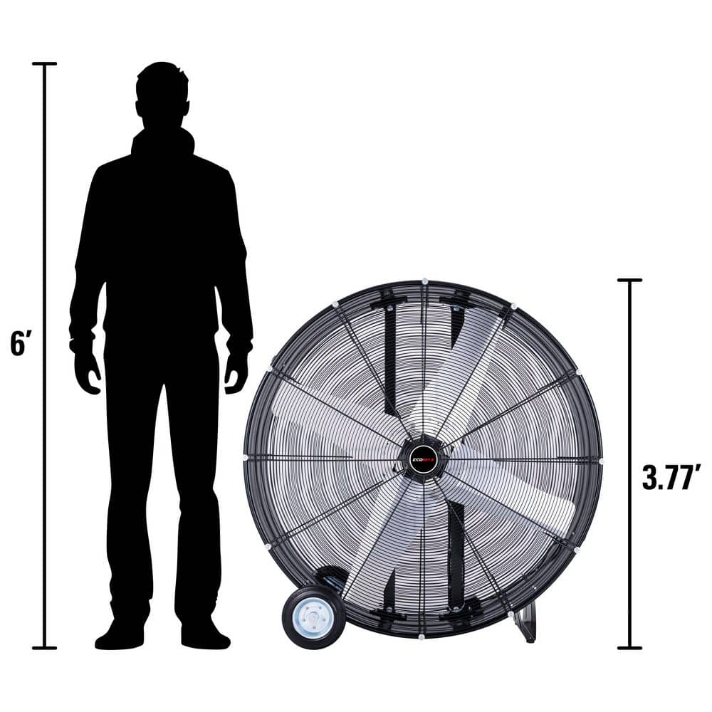 42-inch Black Aluminum Industrial Drum Fan with Wheels
