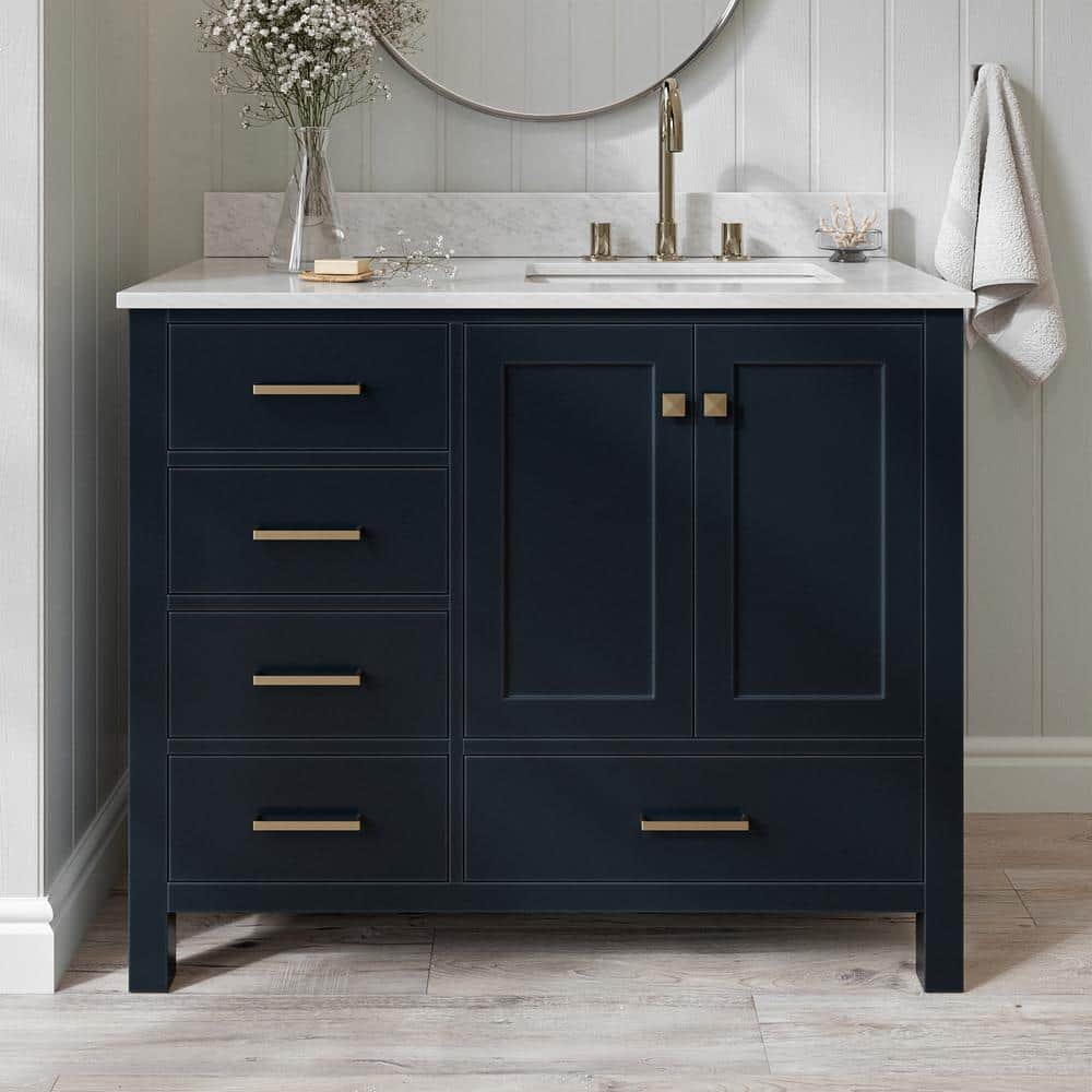 Midnight Blue Freestanding Vanity with Carrara Marble Top