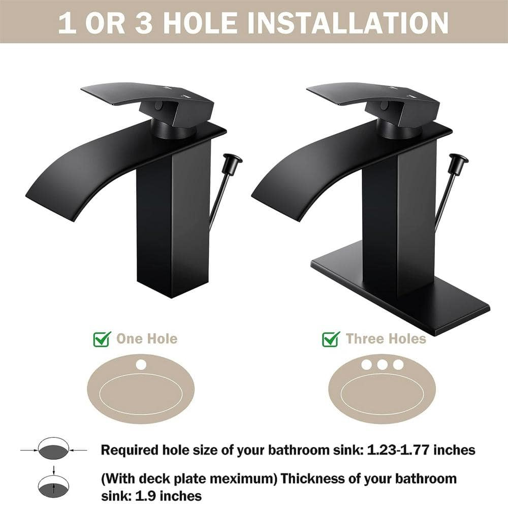 KZH Vessel Sink Faucet, Matte Black Tall Waterfall Spout Bathroom Faucet,Single Handle Bathroom Sink Faucet for 1 Hole Mixer Tap Washbasin Vanity Faucet with Pop-up Drain and Supply Hoses