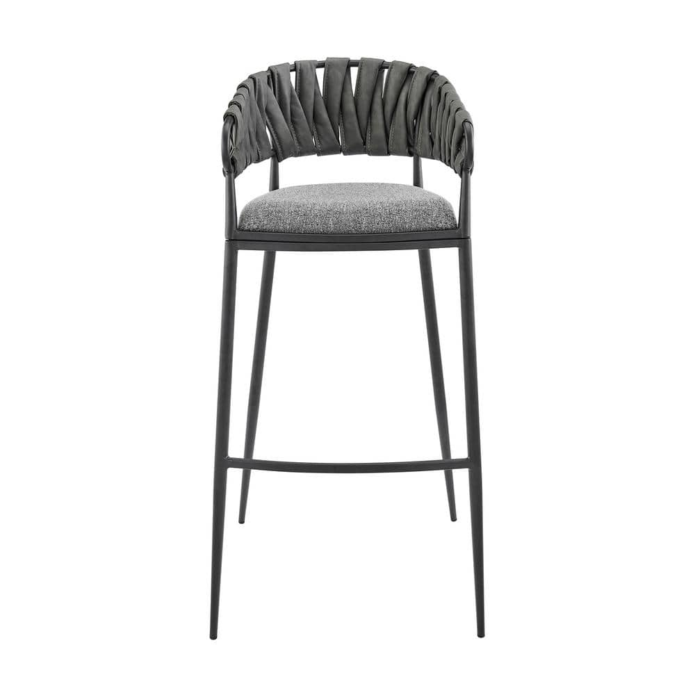 Vigona Counter Stool in Black Metal with Grey Fabric and Faux Leather
