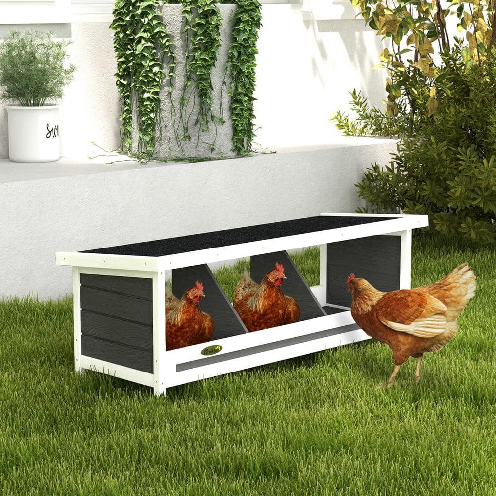 Gray Wooden 3-Hole Chicken Nesting Box with Asphalt Roof