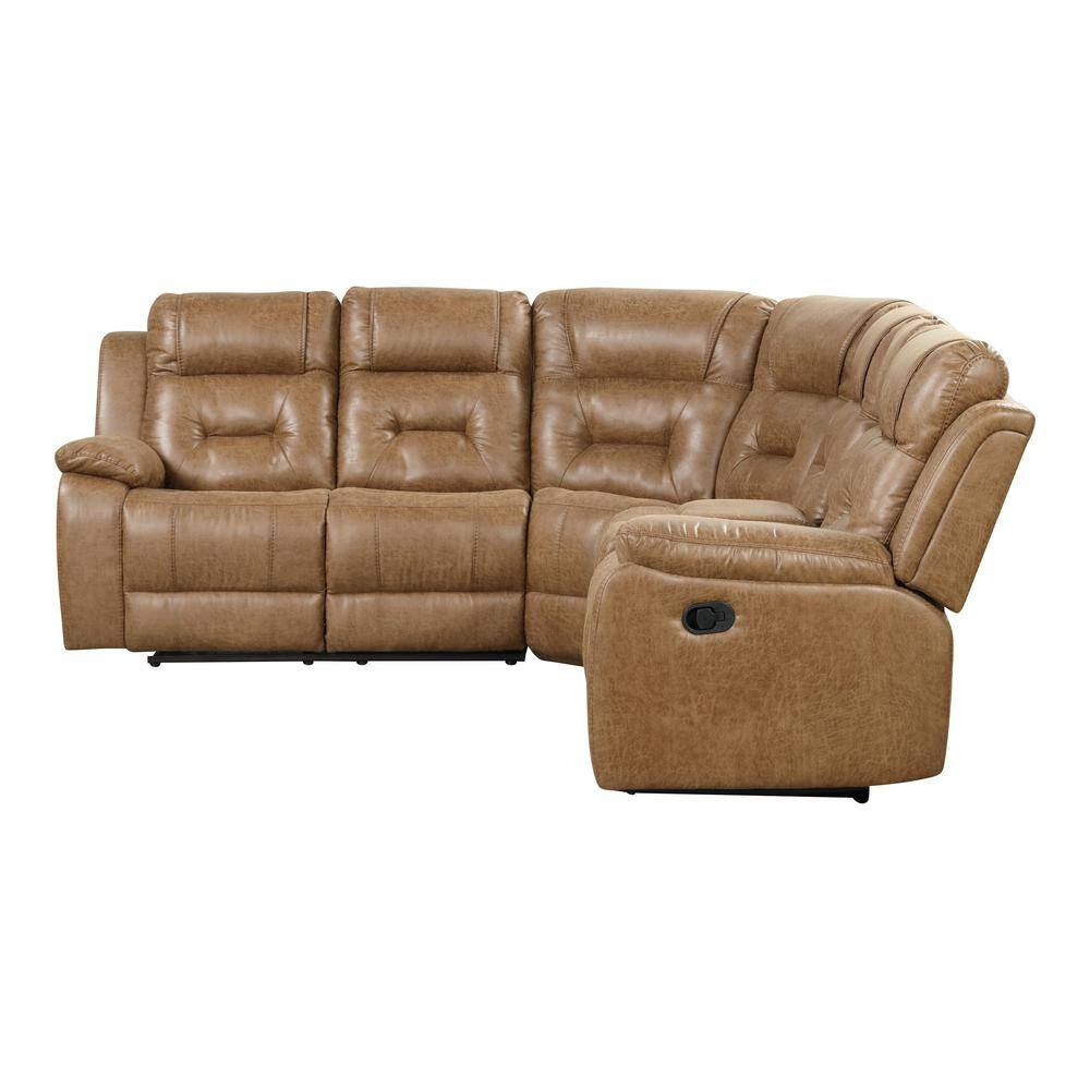 Furniture of America Ranshell Faux Leather Storage Sectional with USBs in Brown