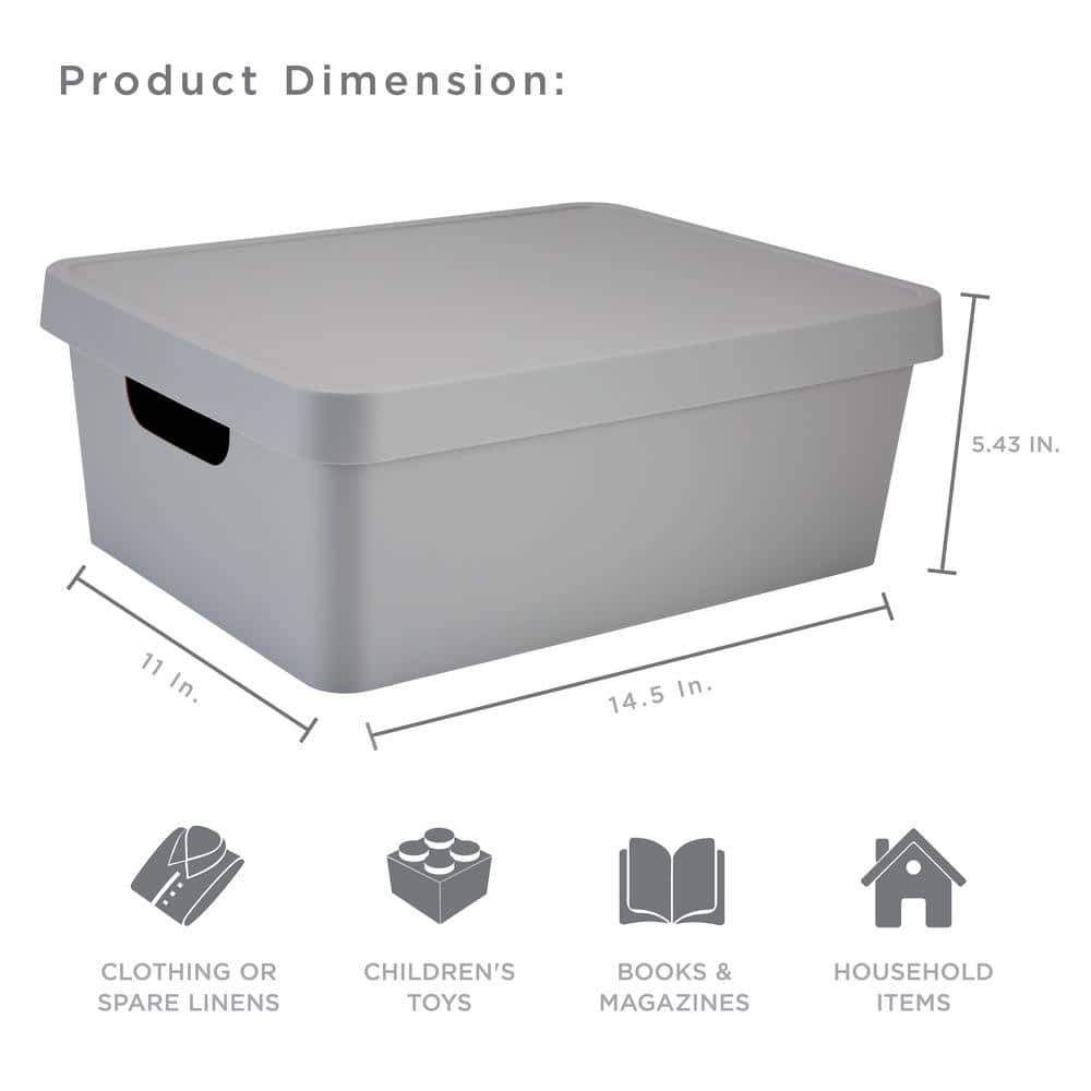 Simplify Medium Vinto Plastic Storage Box with Lid, Grey