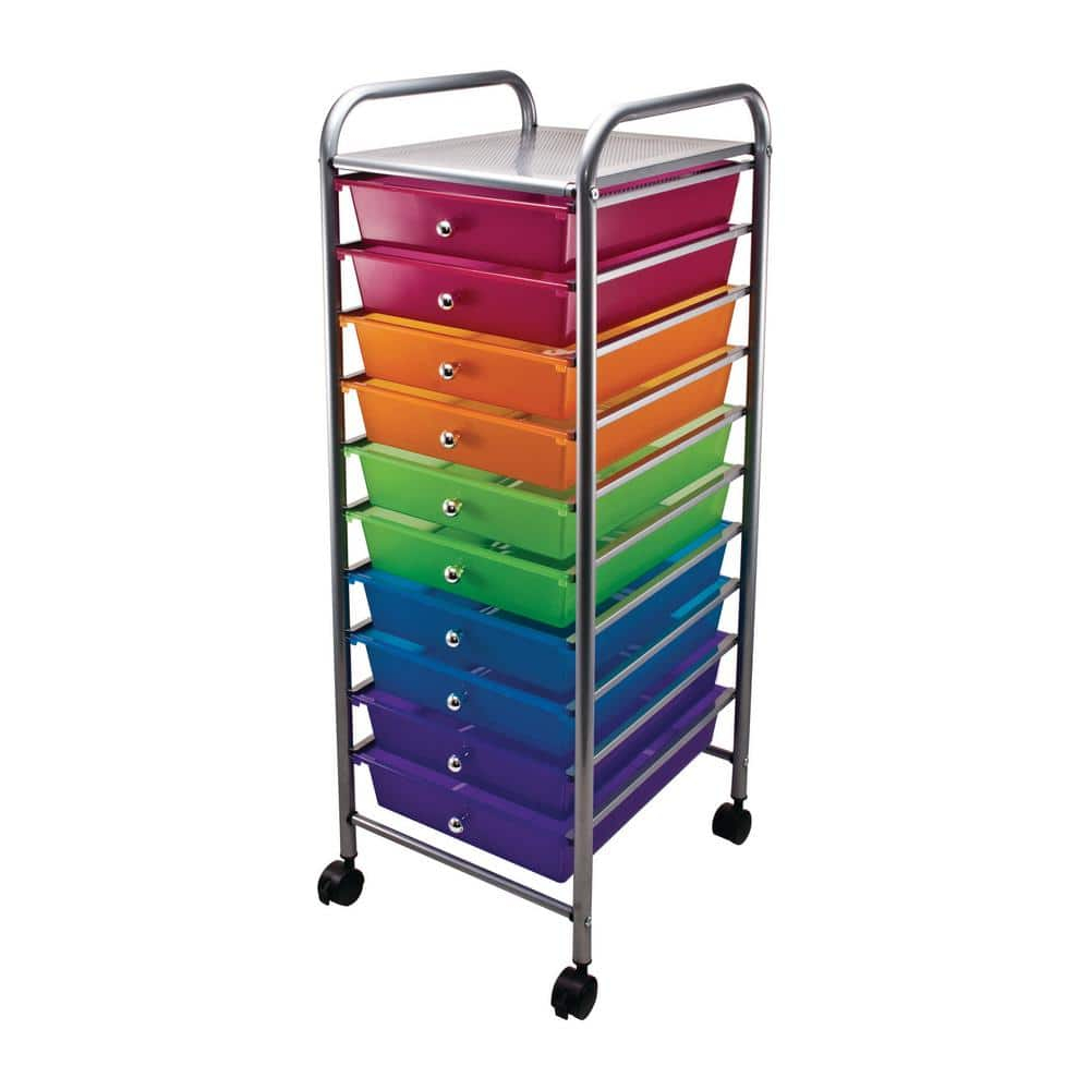 Multicolor 10-Drawer Organizer Trolley with Silver Frame