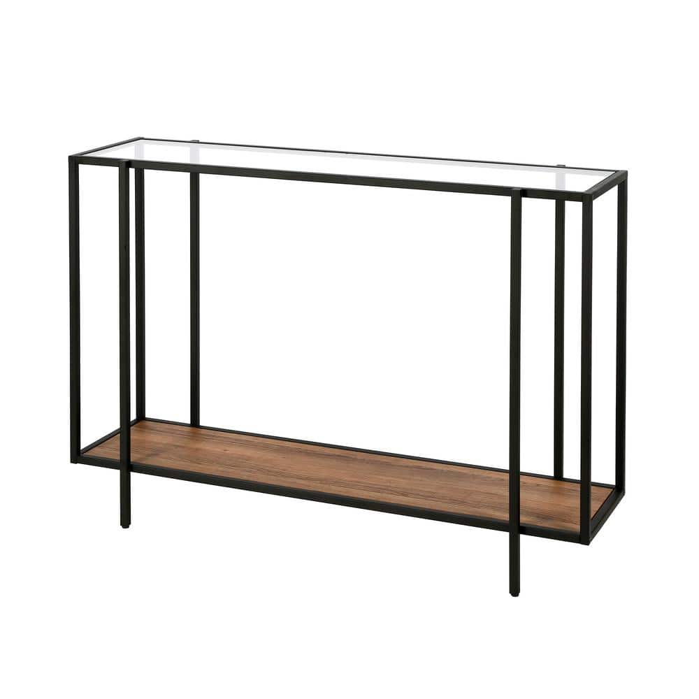 Evelyn&Zoe Vireo 42" Wide Rectangular Console Table with MDF Shelf, Blackened Bronze/Rustic Oak
