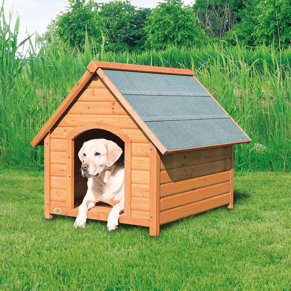 TRIXIE Natura Cottage Dog House – Outside Dog House for Large Dogs with Weatherproof Sealer & Peaked Roof, Wooden Dog House with Adjustable Legs for Large Dogs – 40 x 33 x 34.5 in