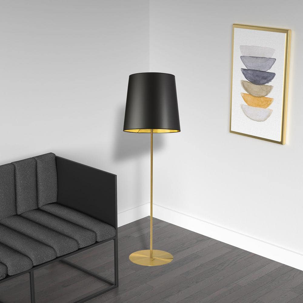 Transitional Black and White Free Standing Drum Floor Lamp