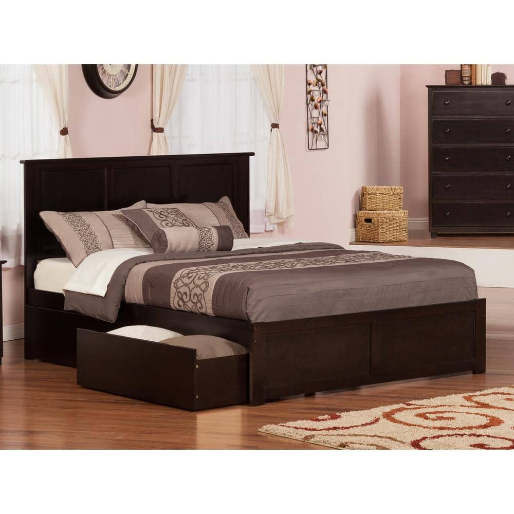 Madison Platform Bed with Flat Panel Foot Board and 2 Urban Bed Drawers in Multiple Colors and Sizes