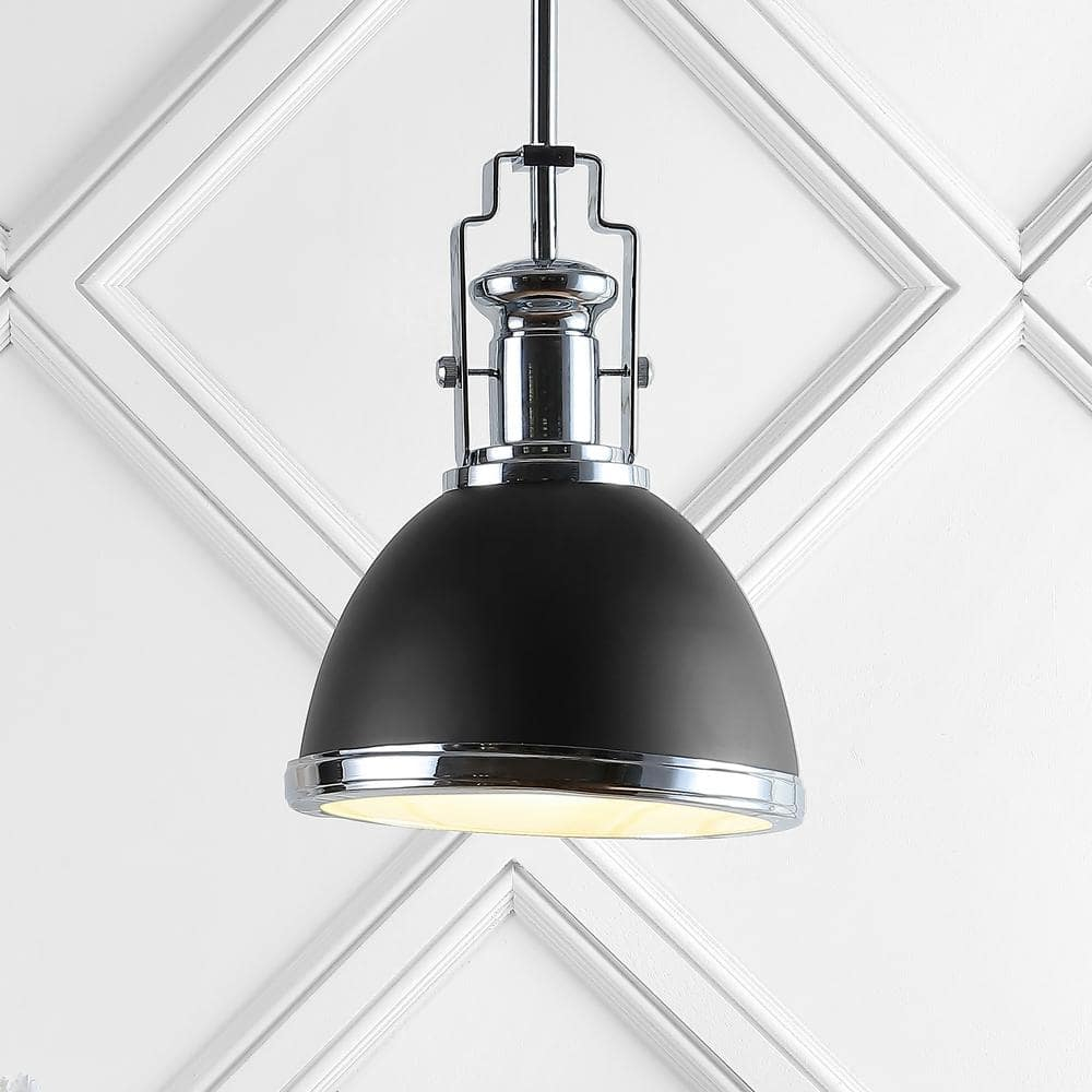 Homer 10" 1-Light Modern Industrial Iron LED Dome Pendant, Black/Chrome