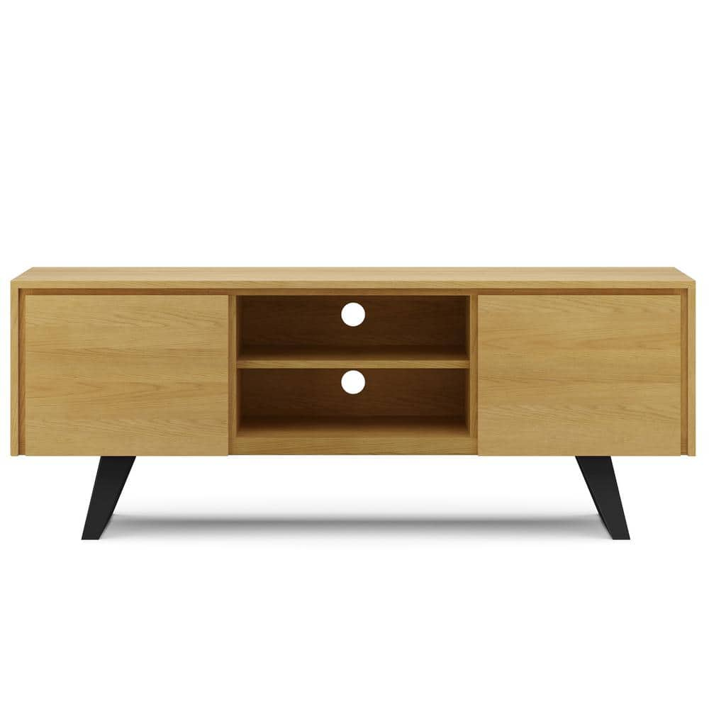 Simpli Home Lowry 63 inch Wide Modern Industrial TV Media Stand in Oak For TVs up to 70 inches