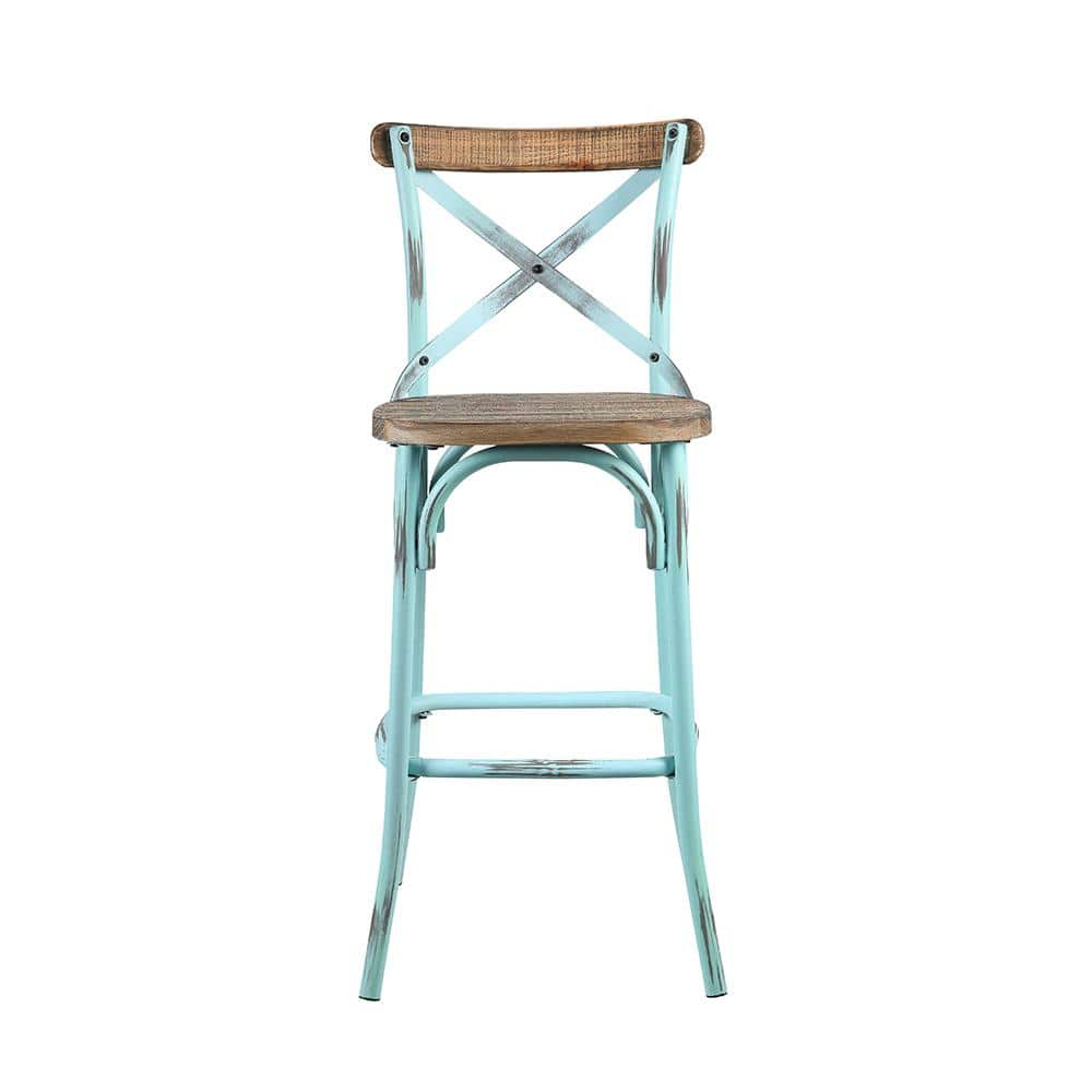 Acme Furniture Zaire Bar Chair in Antique Turquoise and Antique Oak Indoor