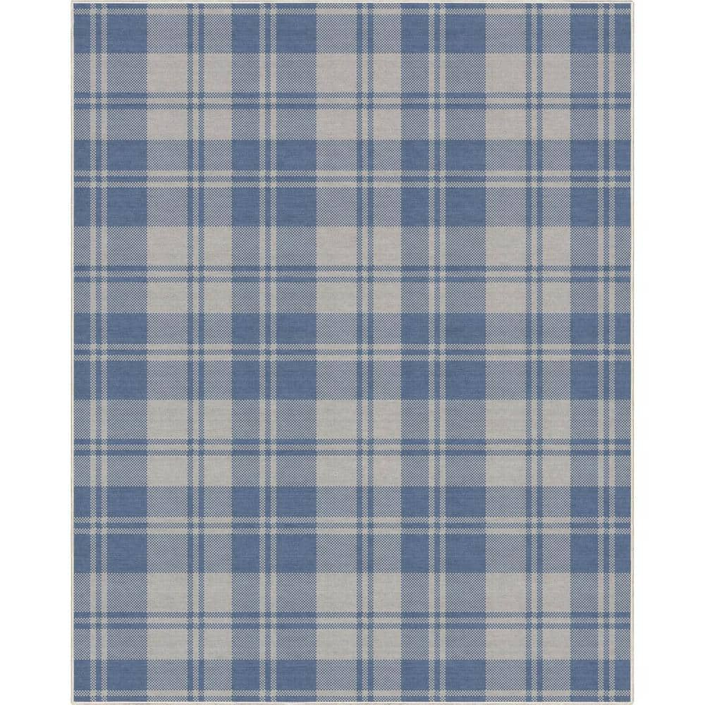 Well Woven Apollo Plaid Modern Blue Flat Pile Easy to Clean 5' x 7' Area Rug for Living Room Dining Room Bedroom and Kitchen