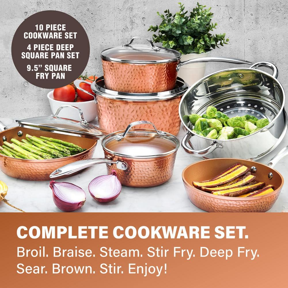 Gotham Steel Nonstick Pots and Pans 20 Pcs Kitchen Ceramic Cookware Set Bakeware Cooking Frying Skillet Sauce Pan Hammered