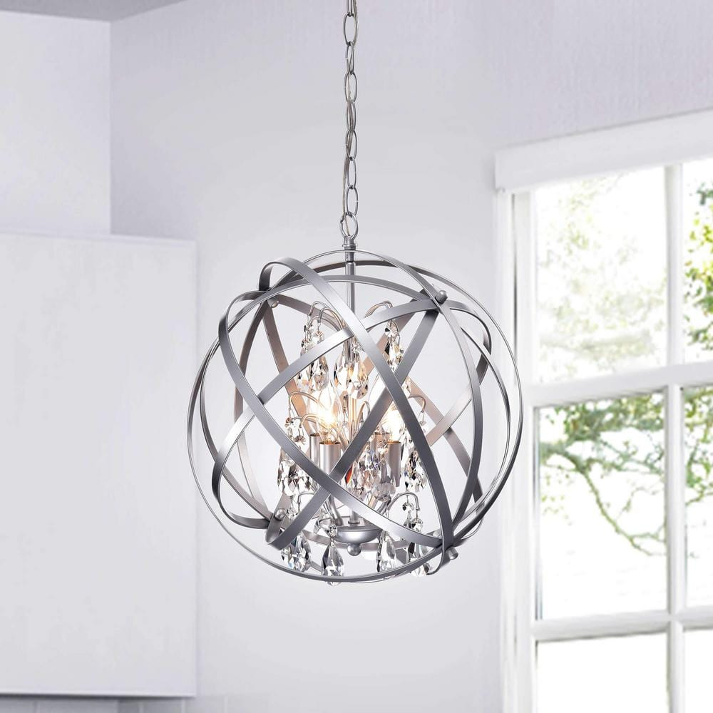 The Lighting Store Benita Matte Silver 4-light Metal Crystal Orb Chandelier