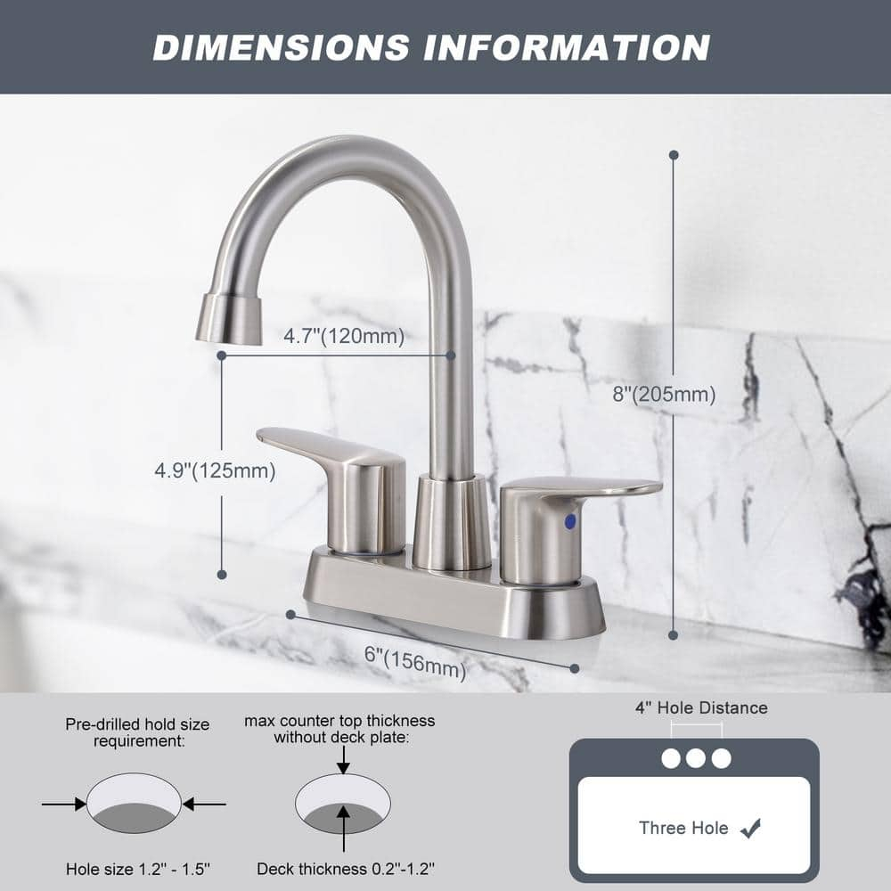 4 Inch Bathroom Faucets 2 or 3 Hole, 2 Handle Bathroom Sink Faucet, 360° Swivel Spout Lavatory Vanity Sink Faucet with Water Supply Lines & Pop Up Drain