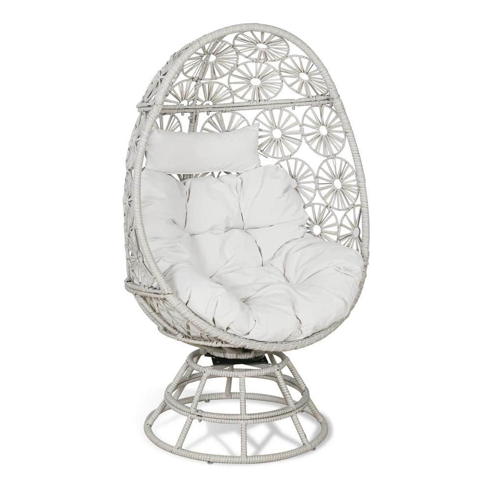 Ulax Furniture Wicker Egg Chair Indoor Outdoor Swivel Lounge Egg Chair with Cushions for Patio, Backyard, Living Room