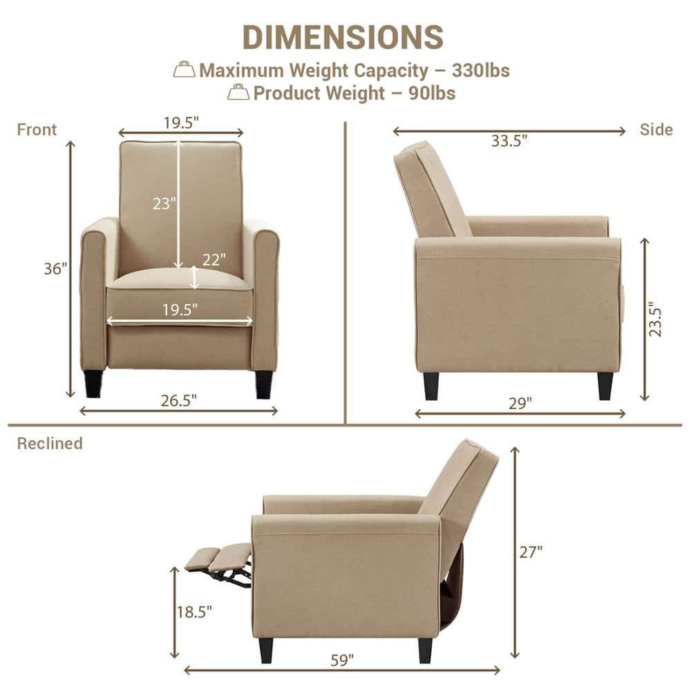 Landon Push Back Recliner Upholstered Club Chair by Naomi Home-Color:Mocha,Fabric:Linen