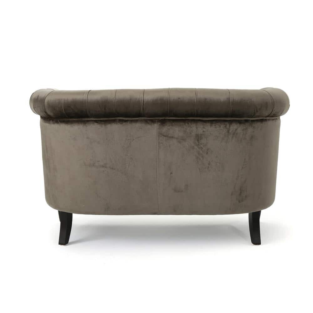 Milani 52 in. Gray/Dark Brown Velvet 2-Seat Loveseat with Nailhead Trim