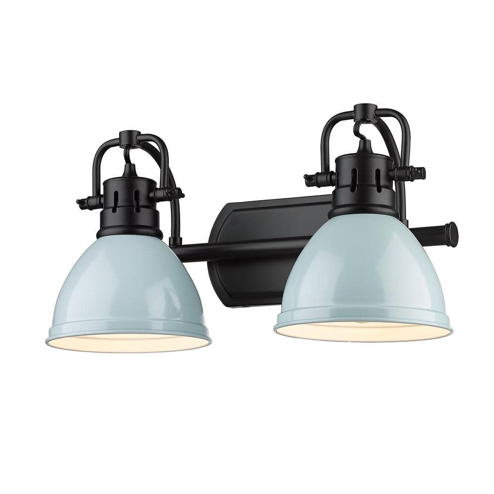 Golden Lighting Duncan 2-Light Vanity Light in Matte Black with Seafoam