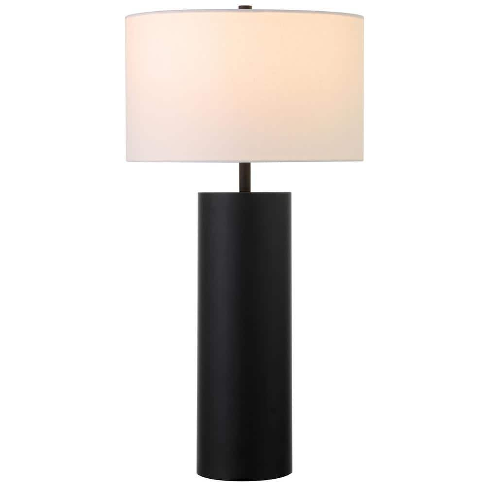 Evelyn&Zoe York 29.5" Mid-Century Modern Metal Table Lamp with White Drum Fabric Shade