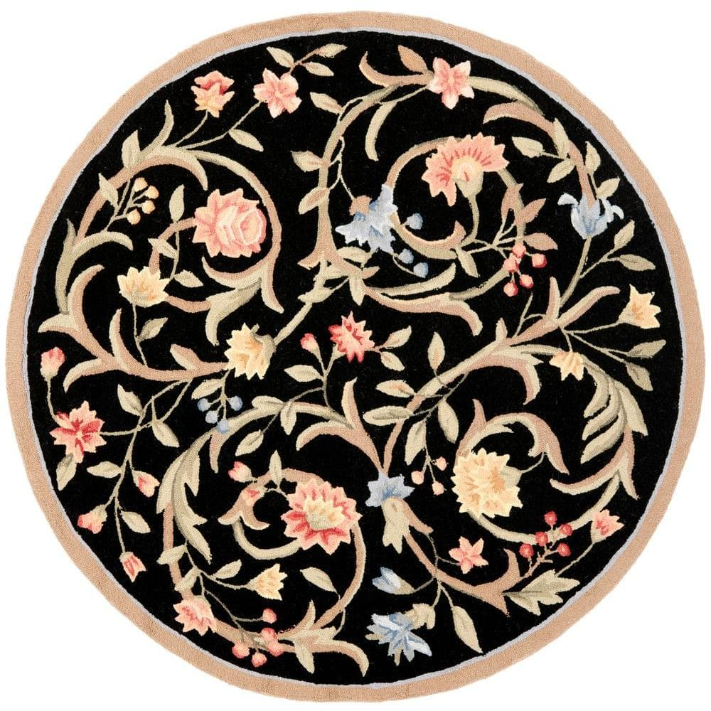 SAFAVIEH Chelsea Baxter Floral Wool Area Rug, Black, 4' x 4' Round