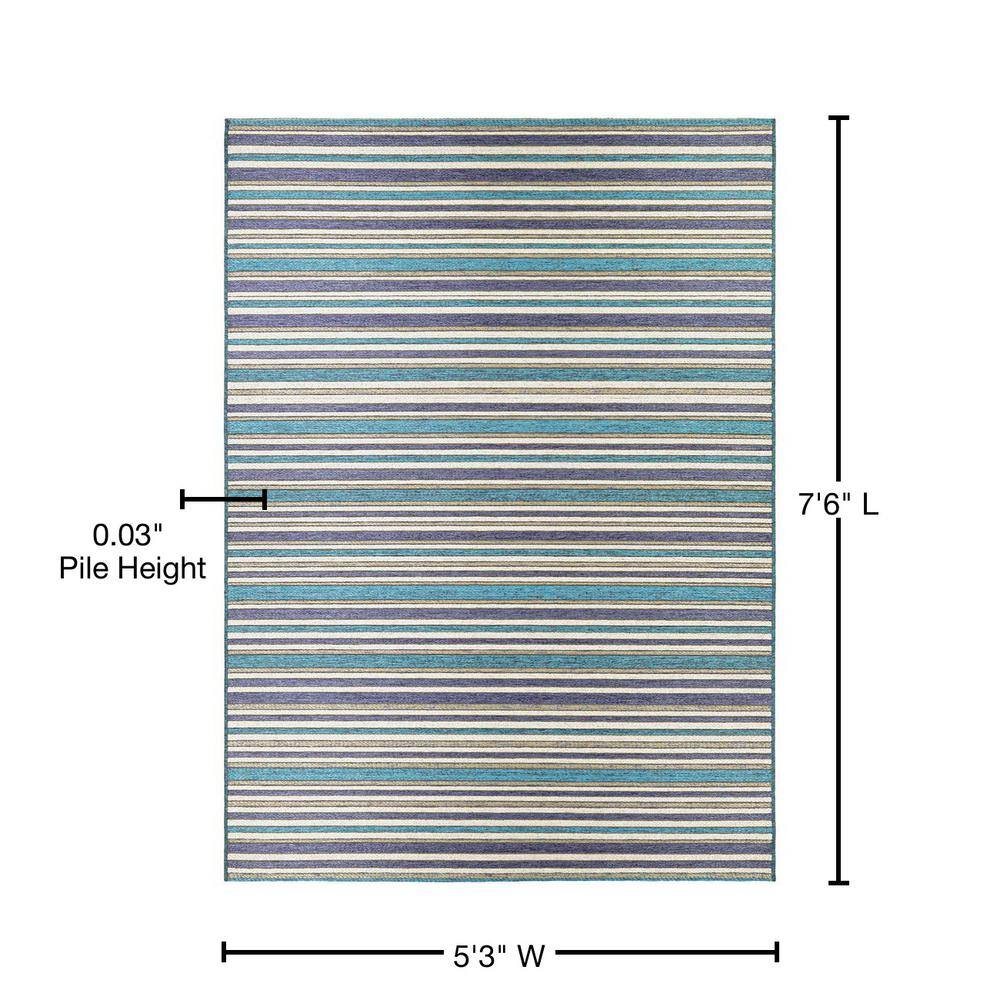 Couristan Cape Brockton Indoor / Outdoor Area Rug, Cobalt-Teal, 5'3" x 7'6"