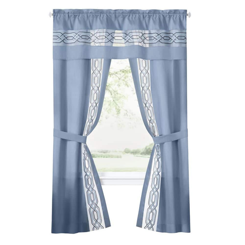 Achim Paige Rod Pocket 5 Piece Light Filtering Curtain Set, Blue, 55" x 63"