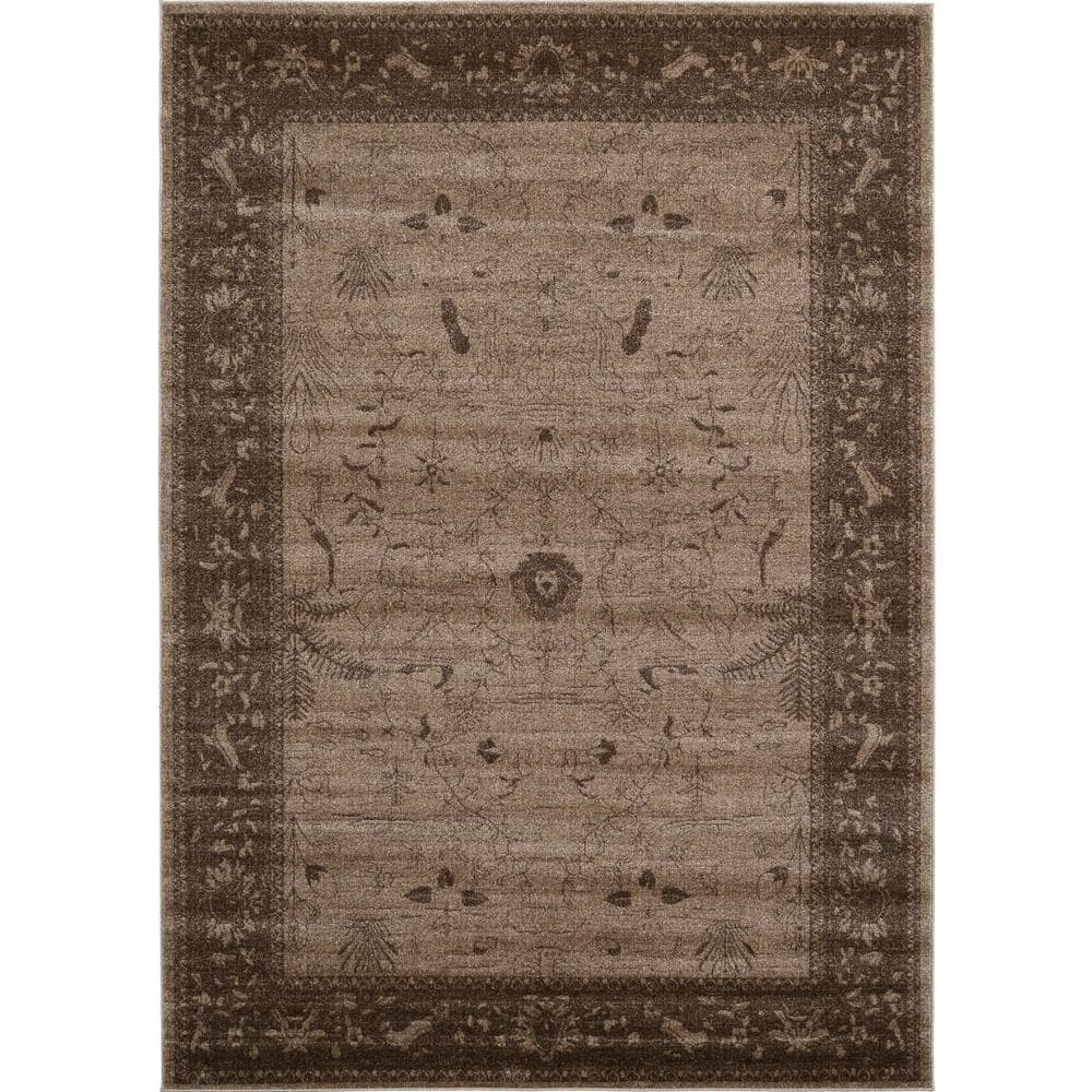 Unique Loom Floral La Jolla 7 x 10 (ft) Loomed Polypropylene Light Brown/Dark Brown Rectangular Indoor Floral/Botanical Area rug