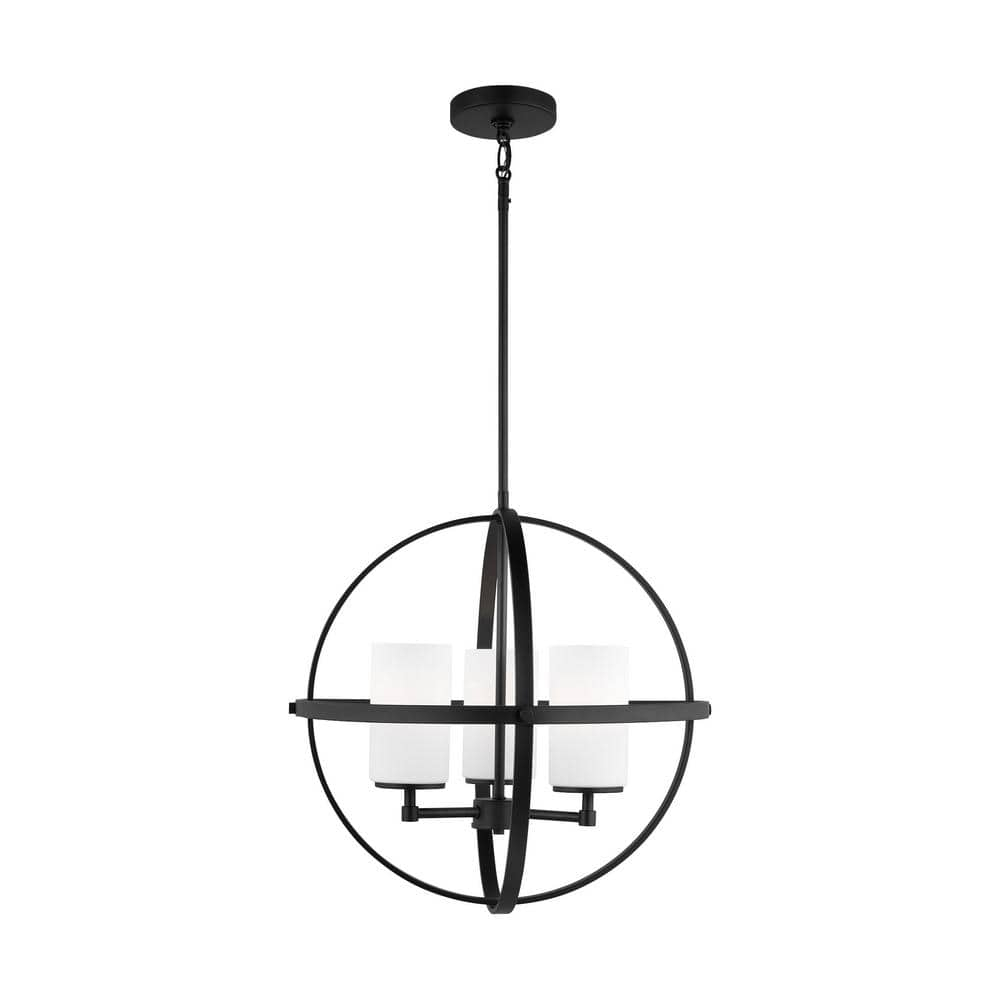 Alturas 3-Light Midnight Black Modern Dining Room Hanging Globe Chandelier with Etched White Glass