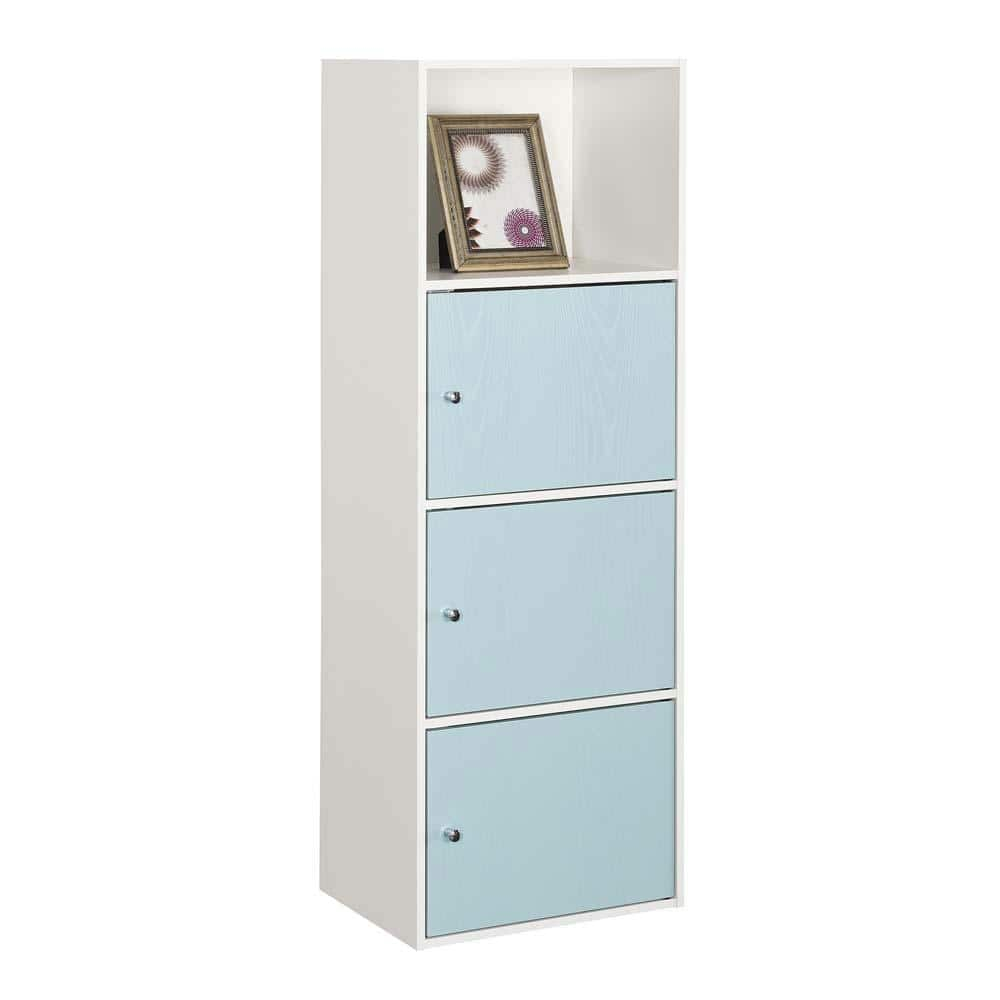Convenience Concepts Xtra Storage 3 Door Cabinet with Shelf, White/Sea Foam Blue